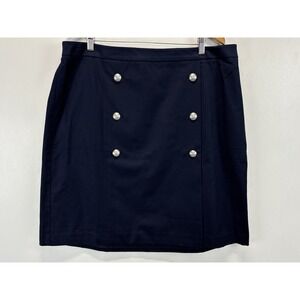 NEW! Talbots Nautical Faux Wrap Skirt Womens 18W Plus Navy Silver Buttons